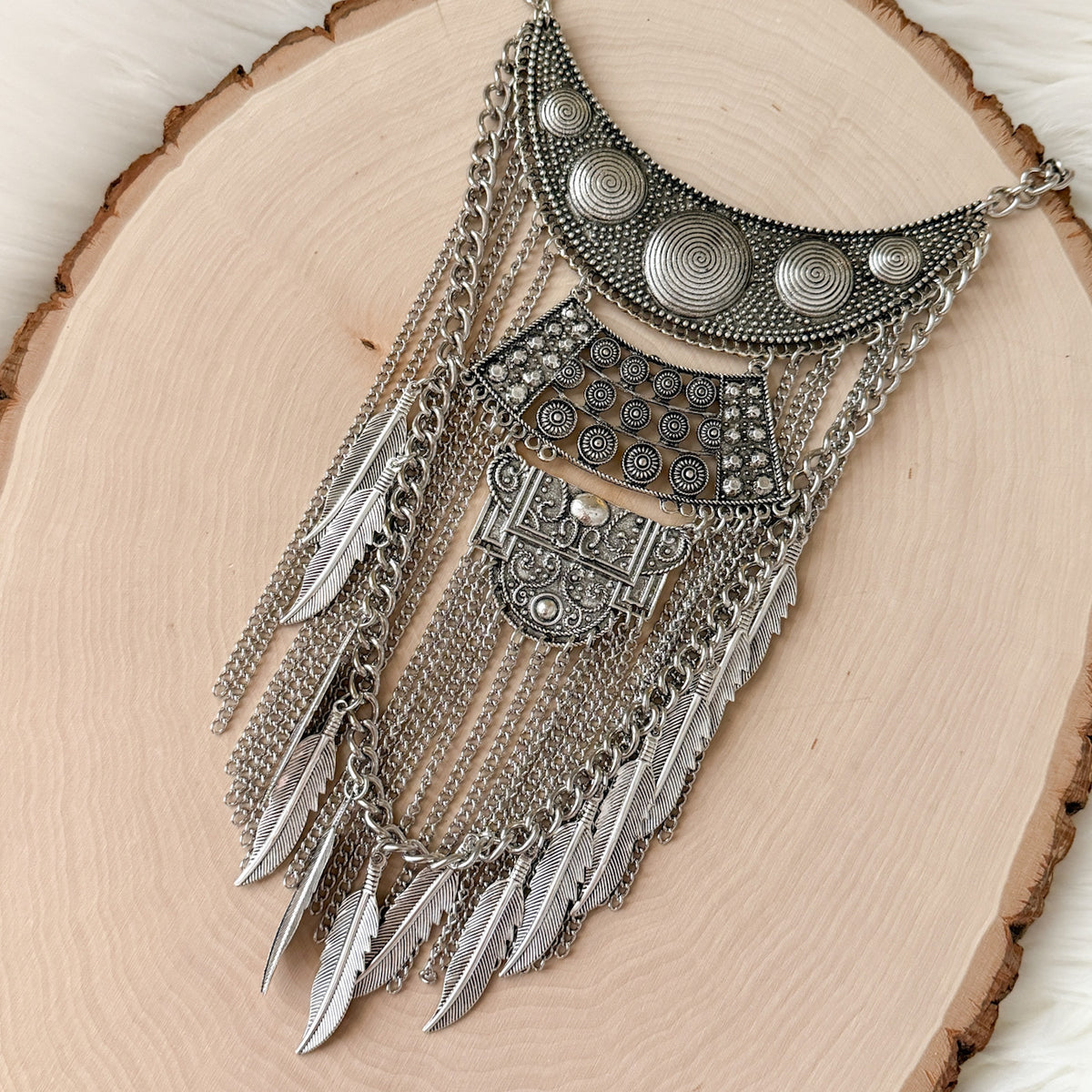 Feathers and Chains Statement Necklace