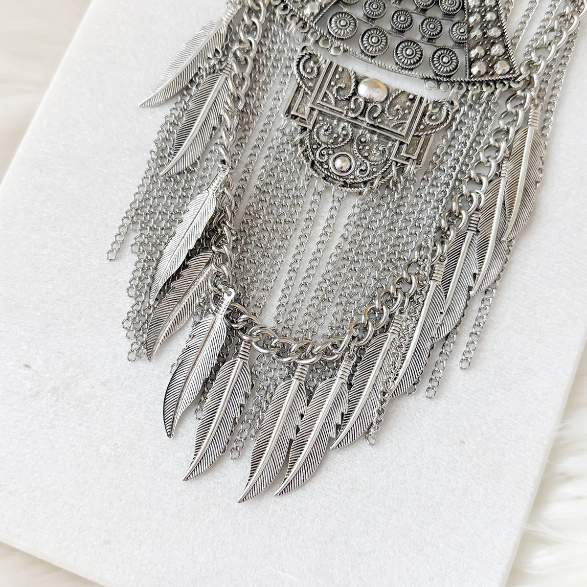 Feathers and Chains Statement Necklace