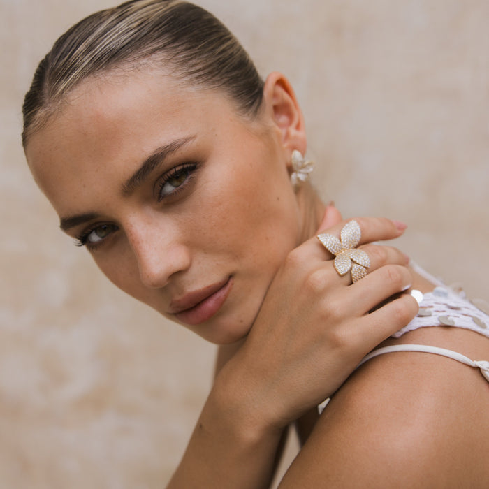seraphine floral petal earrings and ring micropave The Songbird Collection