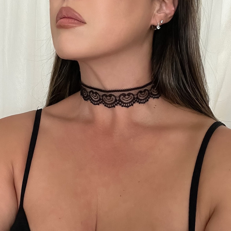 Flower Decor Lace Choker  Chokers, Simple black choker, Black