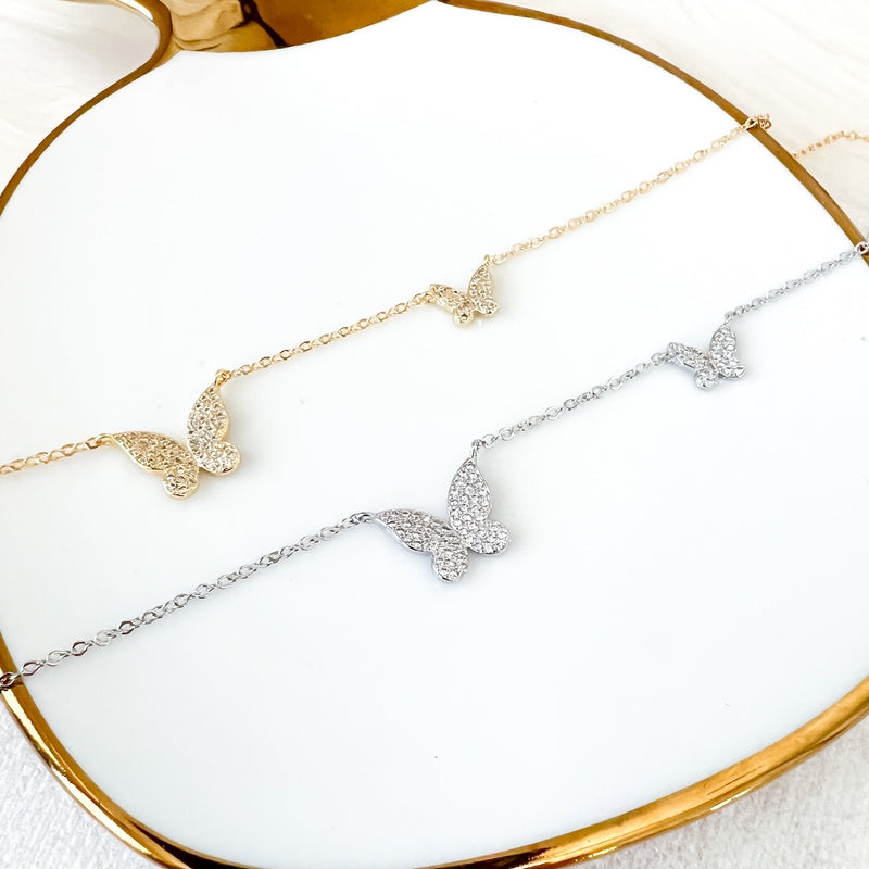 Gold Butterfly Chain Necklace, Gold Butterfly Choker Necklace, Gold Necklace, Gold Choker, Pave Chain Choker, Chain Necklace, Waterproof