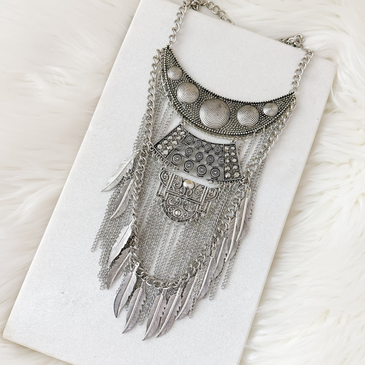 Feathers and Chains Statement Necklace