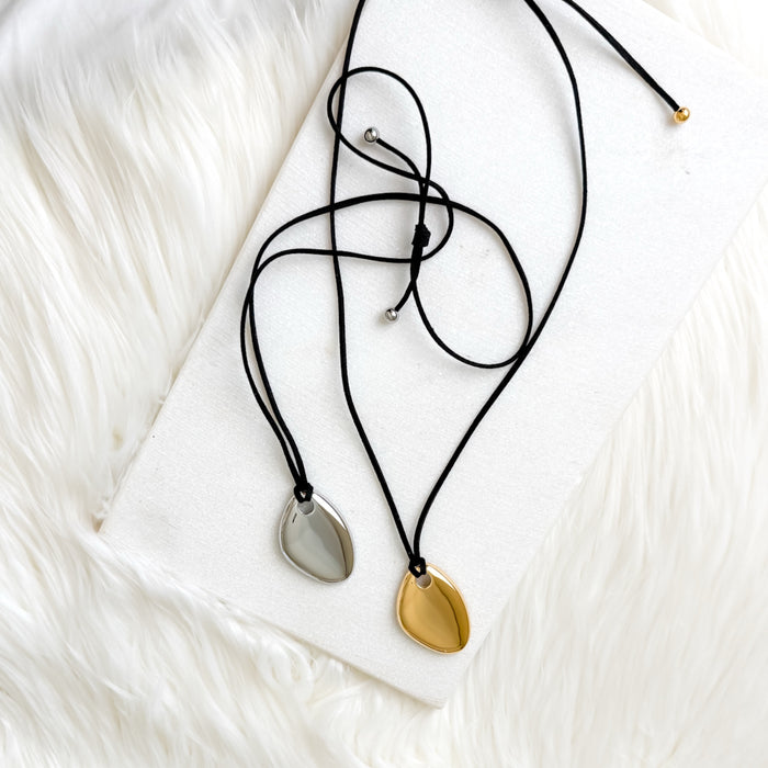 Serenity Rope Pendant Necklace - pebble shaped pendant - stainless steel - The Songbird Collection