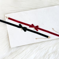 Velvety Bow Tie Choker - The Songbird Collection - black red velvet