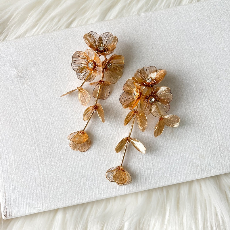 Gold flower cheap statement earrings