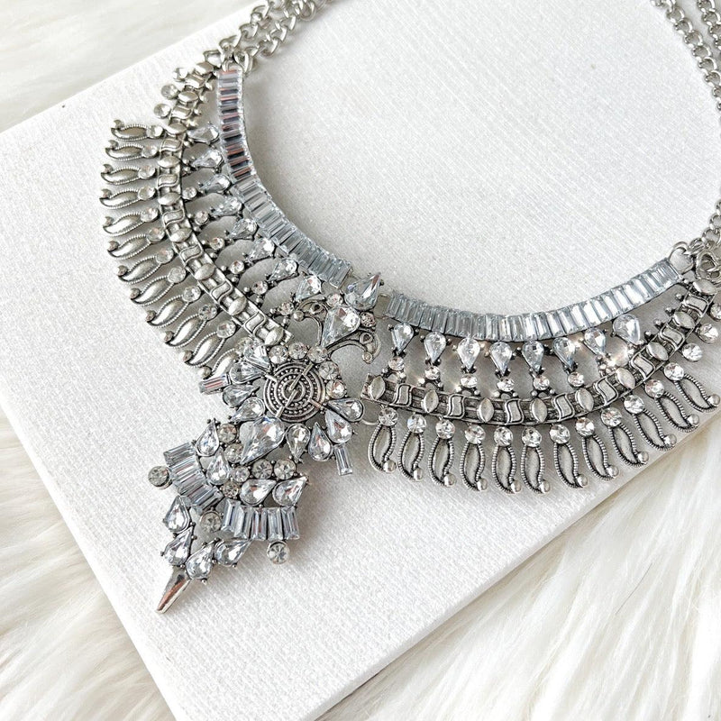 Silver boho statement necklace sales