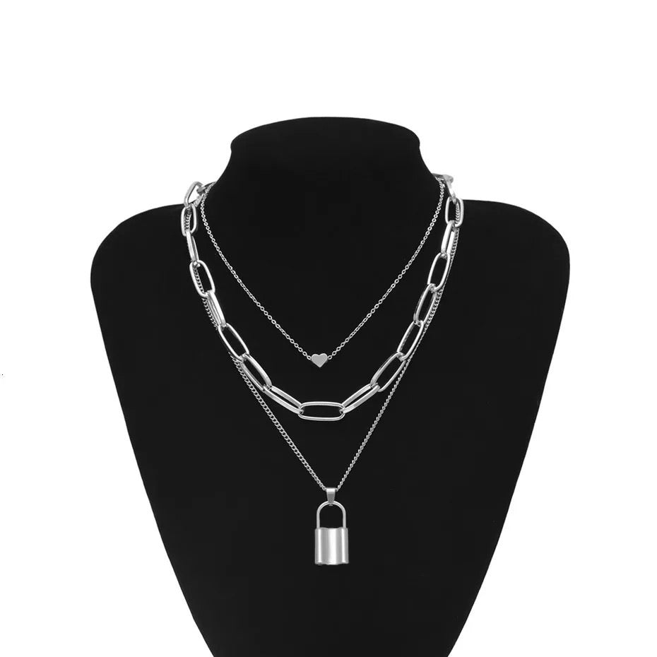 ❤️ Heart & Lock Layered Chain Necklace - LOW STOCK! - The Songbird Collection