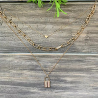 ❤️ Heart & Lock Layered Chain Necklace-Necklaces-The Songbird Collection