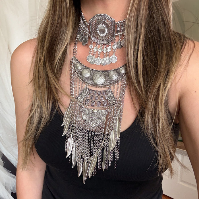Feathers and Chains Statement Necklace