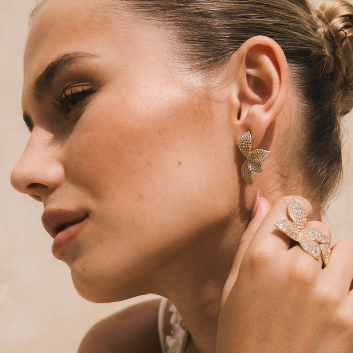 seraphine floral petal earrings micropave The Songbird Collection