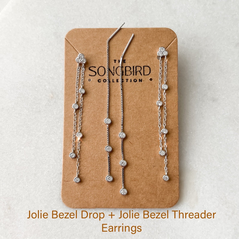 Jolie Bezel Drop Threader Earrings