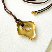 smooth irregular pendant suede cord rope tie necklace