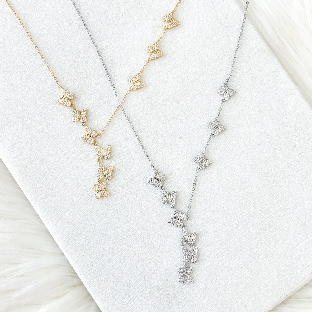 Cascading Butterflies Lariat Necklace