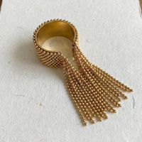 Gold beaded ring with tassels on a white background Beaded Fringe Statement Ring - The Songbird Collection