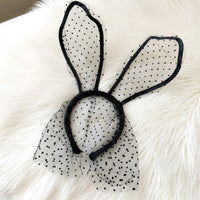 Black Lace Polka Dot Bunny Ear Headband
