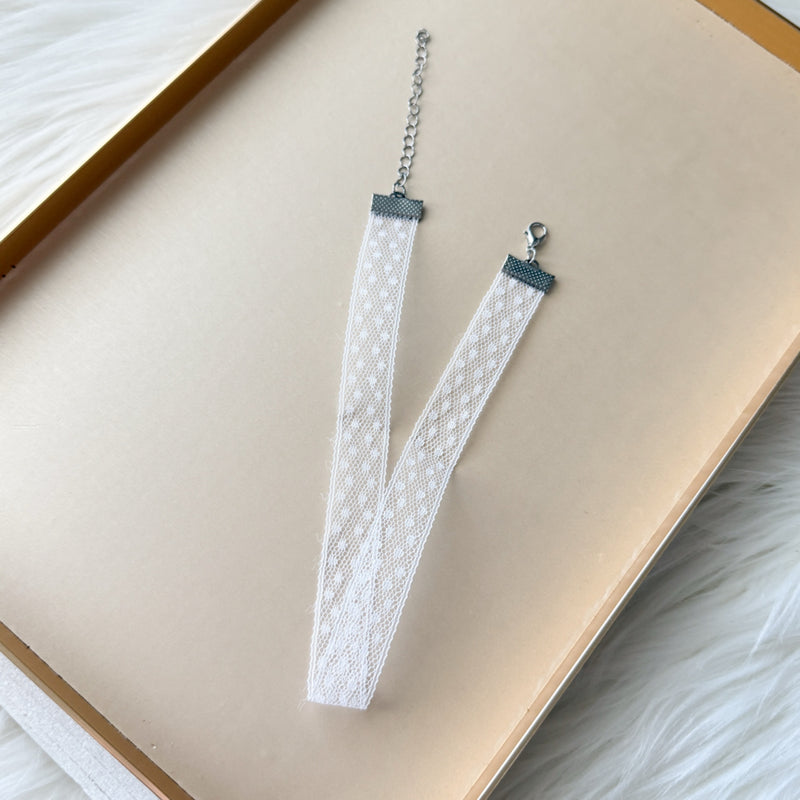 Dotty Lace Choker - White polka dots - The Songbird Collection