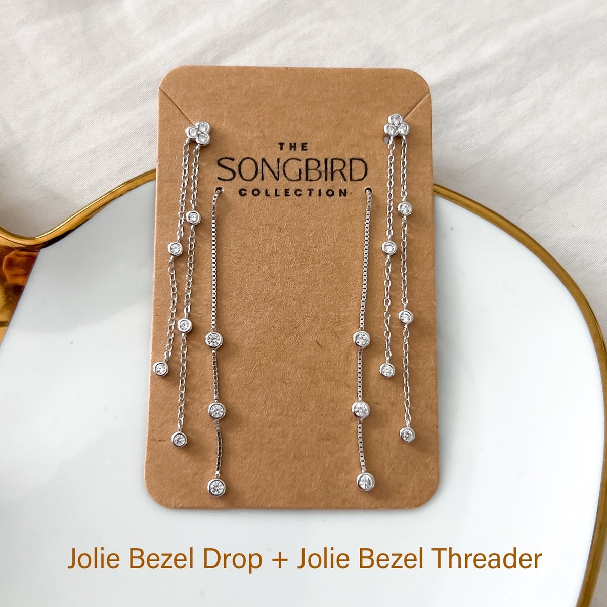 Jolie Bezel Drop Threader Earrings