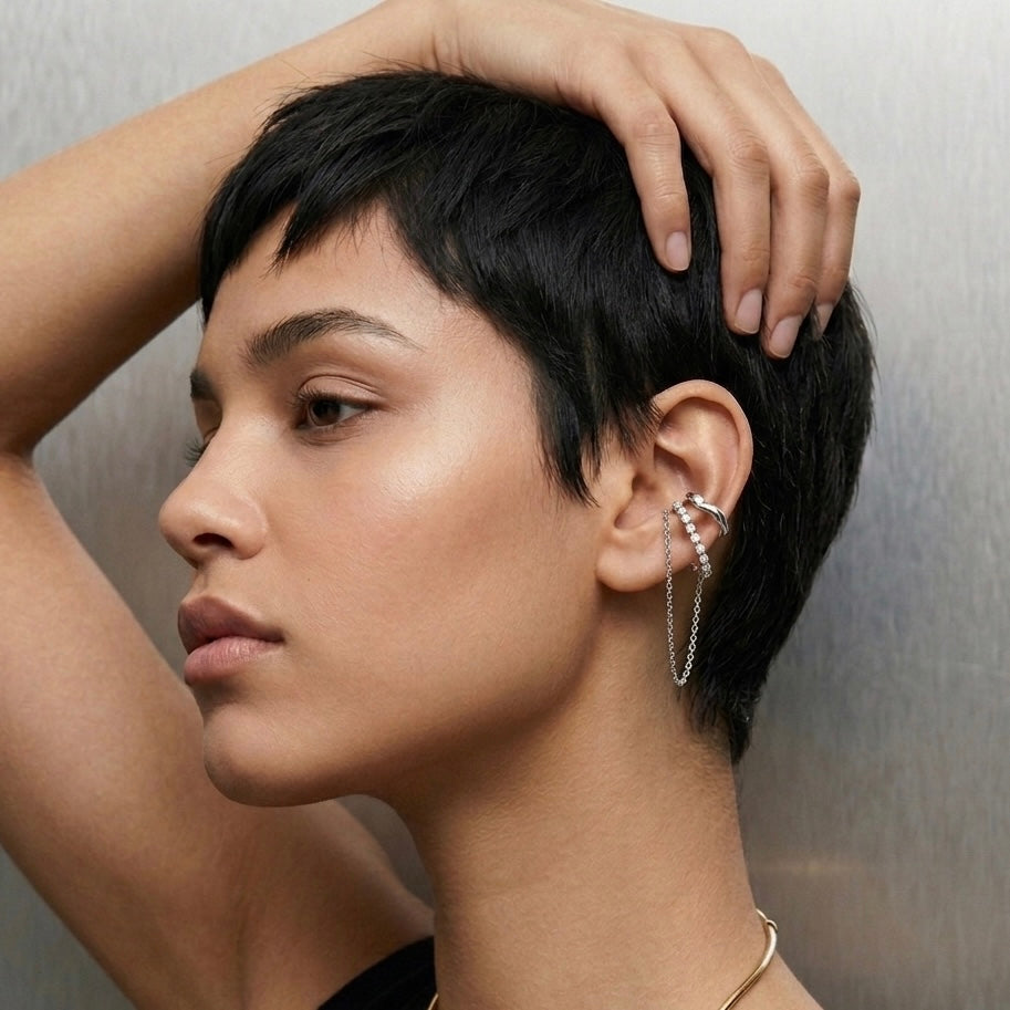 Cascading Chains Ear Cuff