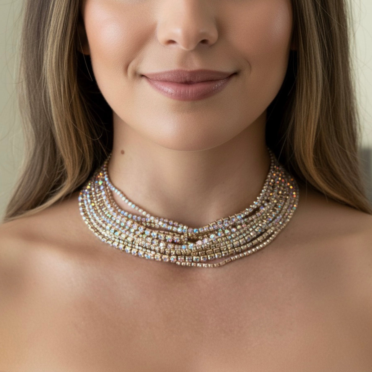 Zoe Rhinestone Strands Necklace