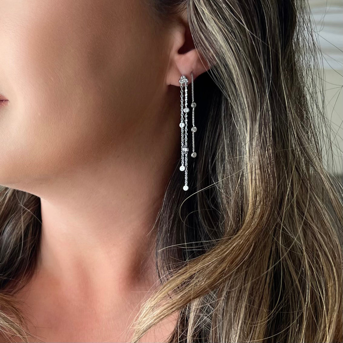 Jolie Bezel Drop Threader Earrings