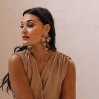Golden Floral Statement Earrings - LAST CHANCE!