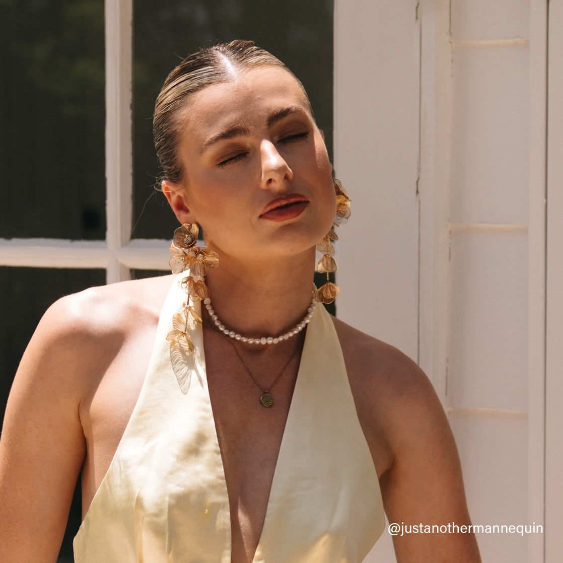 Golden Floral Statement Earrings - LAST CHANCE!