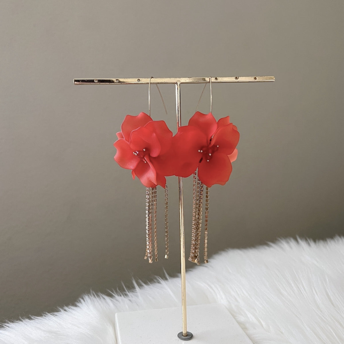 Penelope Flower & Rhinestone Tassel Earrings