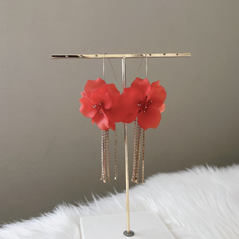 Penelope Flower & Rhinestone Tassel Earrings