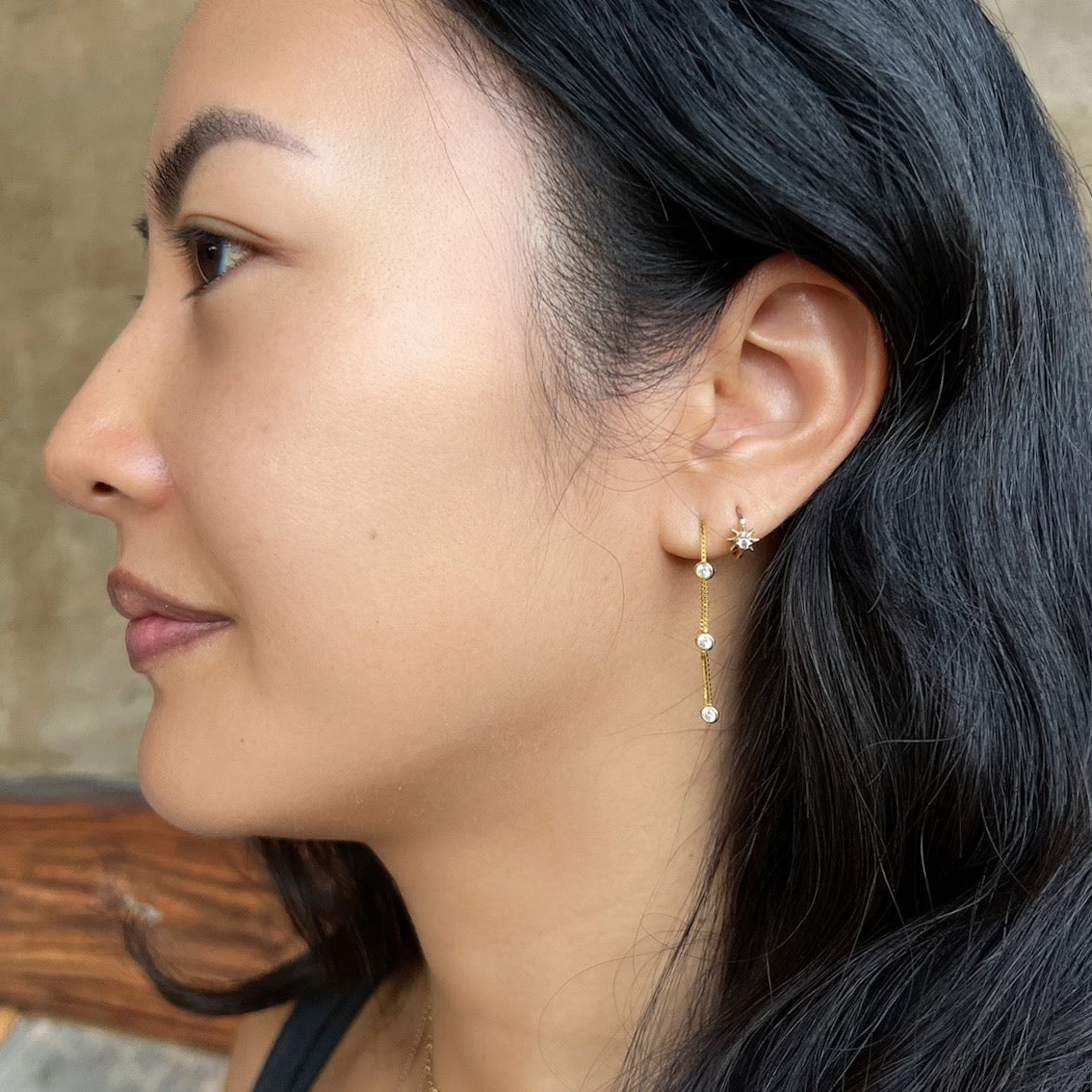 Jolie Bezel Drop Threader Earrings