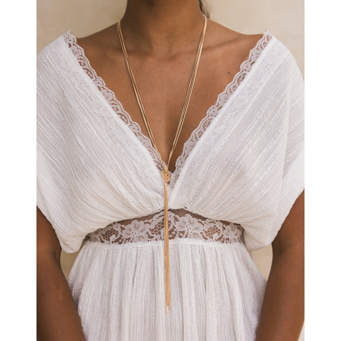 gold Y shaped knotted tie necklace