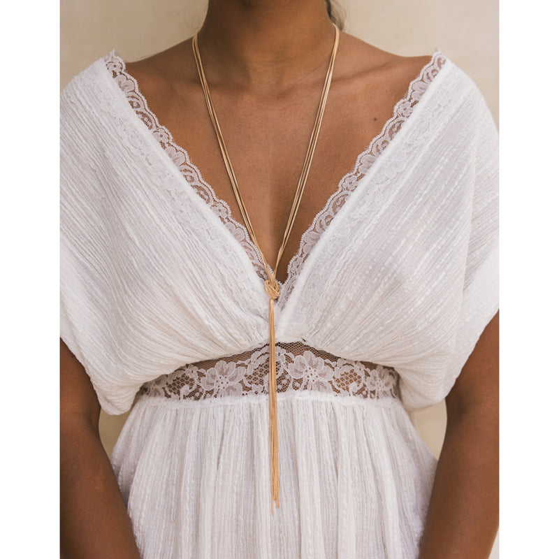 gold Y shaped knotted tie necklace