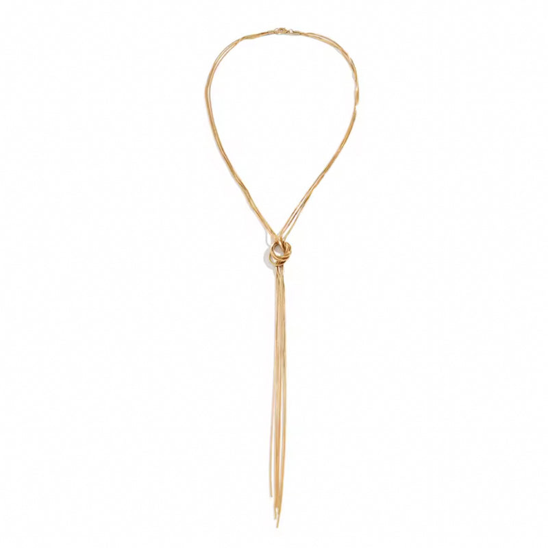 knotted chain Y shaped gold necklace