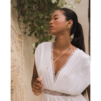 Y necklace flower earrings 