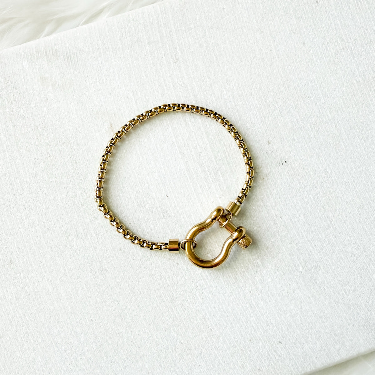 Gold bracelet with a clasp on a white background