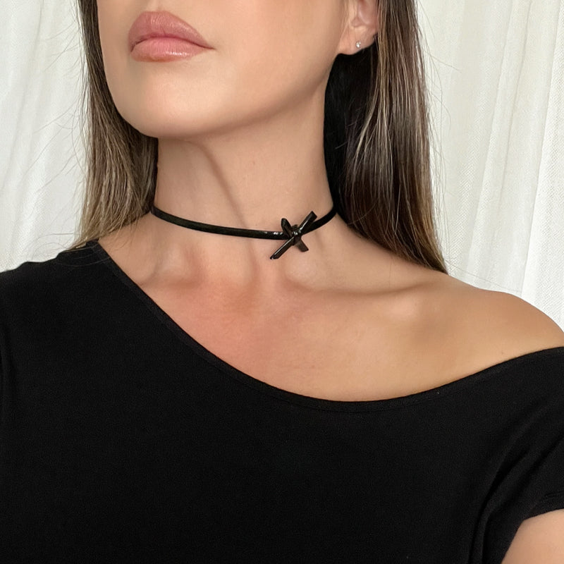 Midnight X Ribbon Choker patent leather - The Songbird Collection