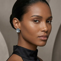 Woman wearing floral earrings with a neutral background - Moonlit Peony Earrings - The Songbird Collection