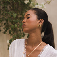 gold flower petal leaf earrings - PVD plating stainless steel - The Songbird Collection - Petal d'Or Earrings