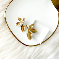 Gold floral petal leaf earrings - PVD plating stainless steel - The Songbird Collection - Petal d'Or Earrings