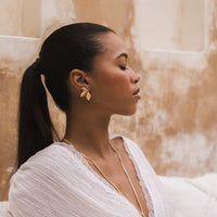 gold flower petal leaf earrings - PVD plating stainless steel - The Songbird Collection - Petal d'Or Earrings