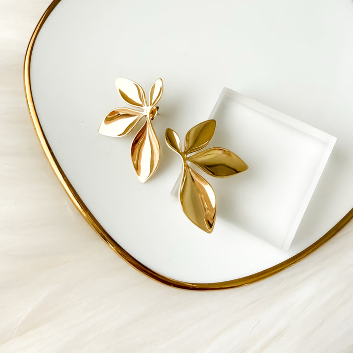 Gold floral petal leaf earrings - PVD plating stainless steel - The Songbird Collection - Petal d'Or Earrings