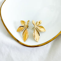 Gold floral petal leaf earrings - PVD plating stainless steel - The Songbird Collection - Petal d'Or Earrings