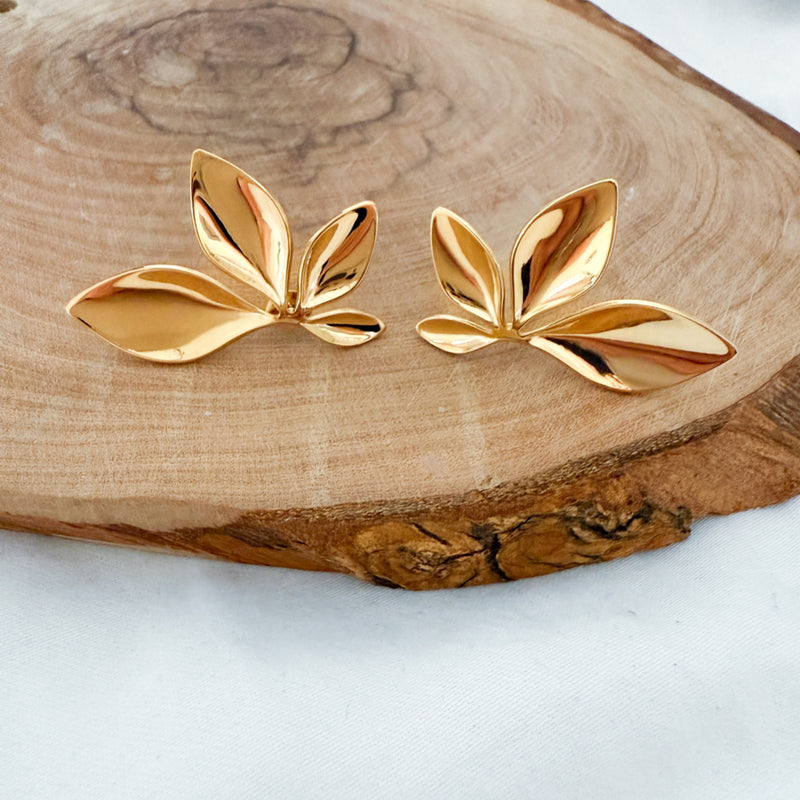 Gold floral petal leaf earrings - PVD plating stainless steel - The Songbird Collection - Petal d'Or Earrings