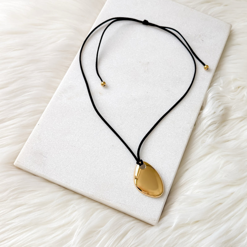 Serenity Rope Pendant Necklace - pebble shaped pendant - stainless steel - The Songbird Collection