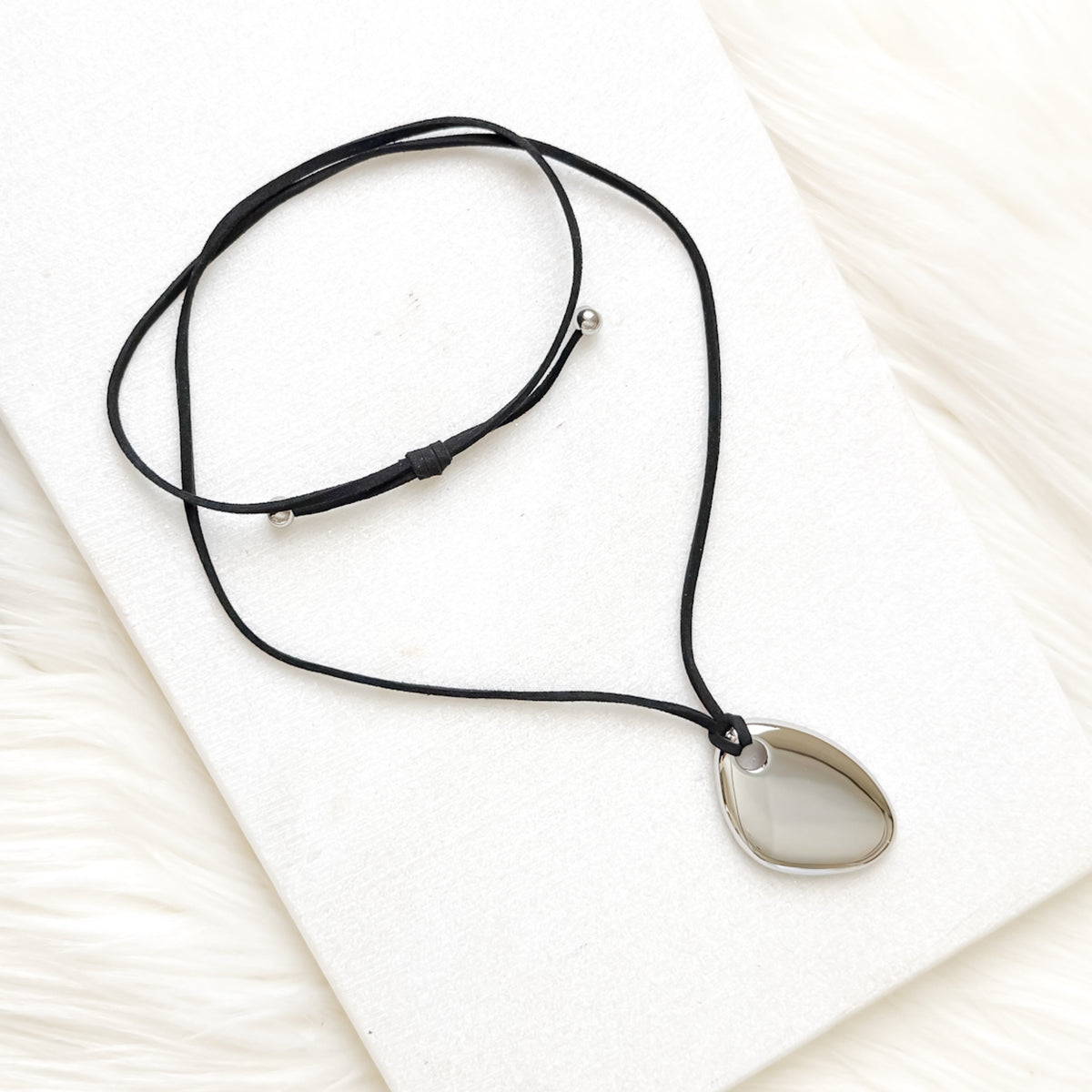 Serenity Rope Pendant Necklace - pebble shaped pendant - stainless steel - The Songbird Collection