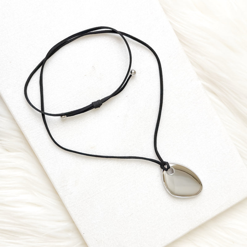 Serenity Rope Pendant Necklace - pebble shaped pendant - stainless steel - The Songbird Collection