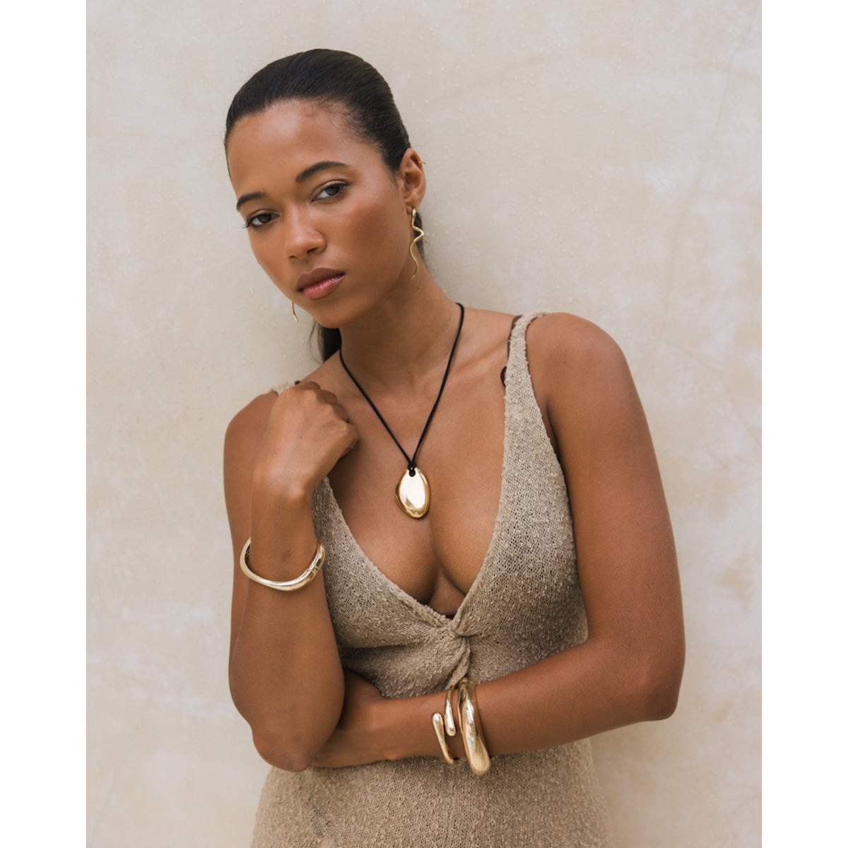 Serenity Rope Pendant Necklace - pebble shaped pendant - stainless steel - The Songbird Collection