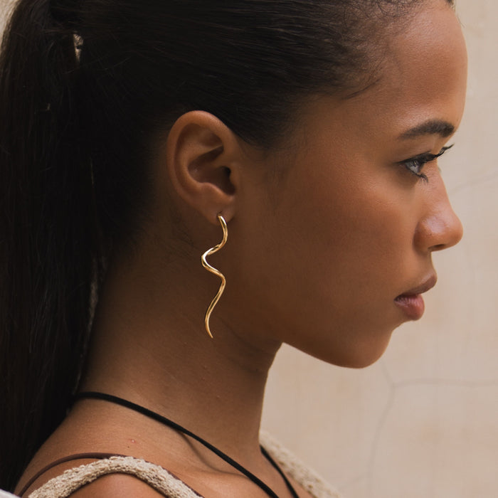 The Curve Drop Earrings - The Songbird Collection - wavy long stainless