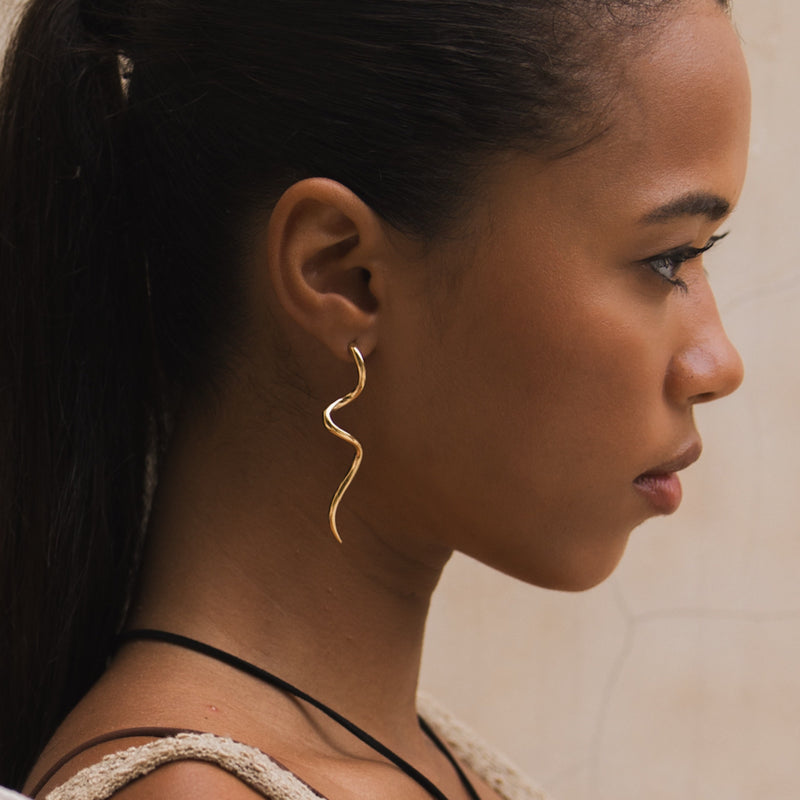 The Curve Drop Earrings - The Songbird Collection - wavy long stainless