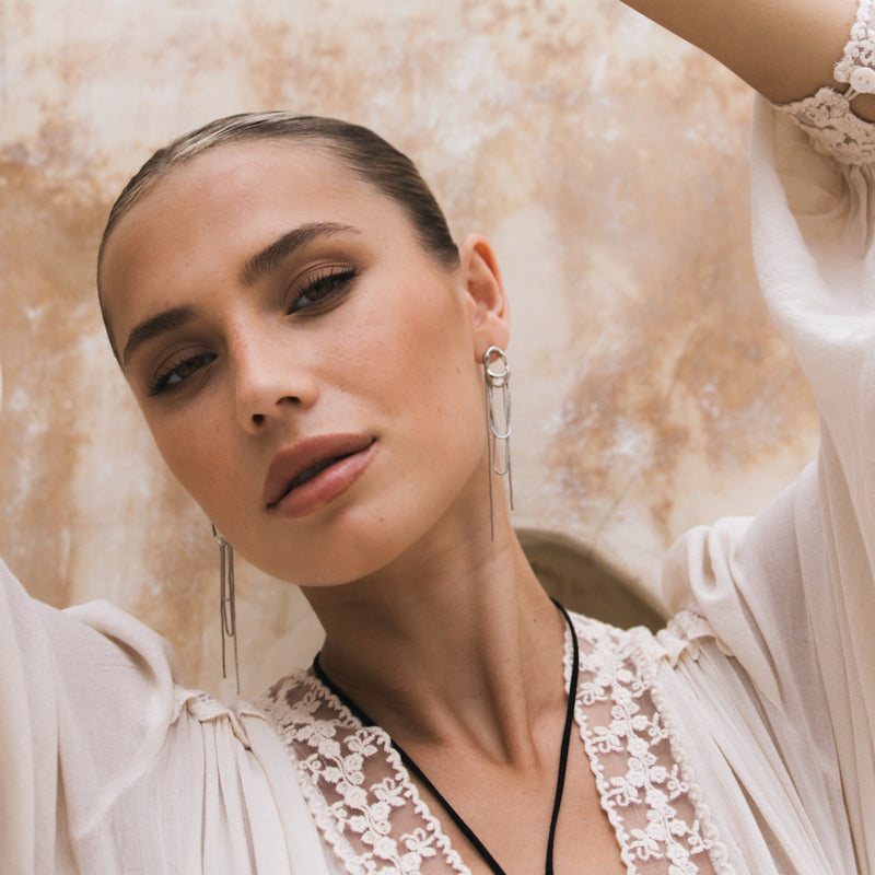 The Silhouette Draped Chain Earrings - stainless steel - The Songbird Collection