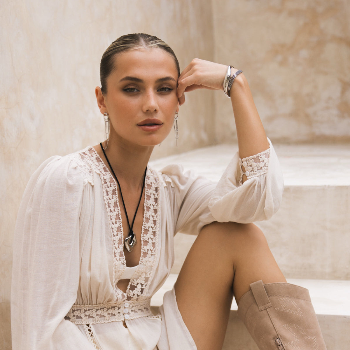 The Silhouette Draped Chain Earrings - stainless steel - The Songbird Collection